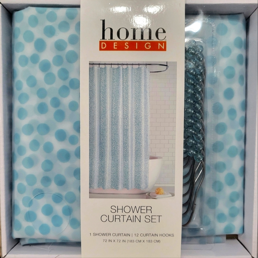 Macy's Home Design Pink & Blue Polka Dot Shower Curtain Set (2)
